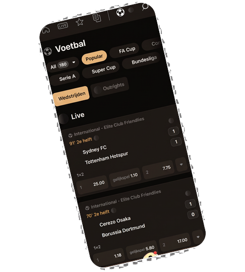 NightLuck Casino mobiele navigatie met sportsbook plank, live tabblad en lobby switcher